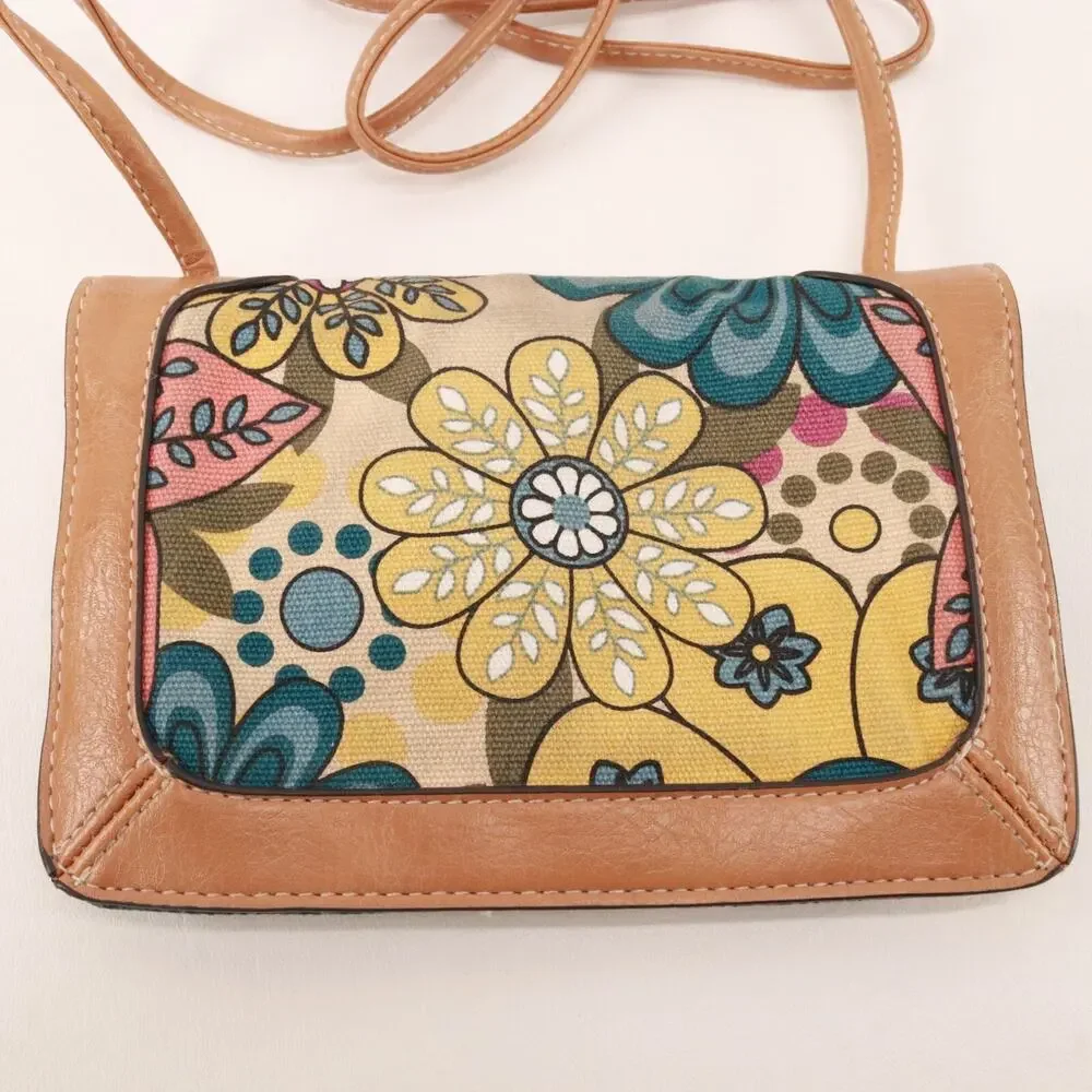 Rosetti Crossbody Handbag Women Multicolor Teal Brown Floral Lined Purse Bag